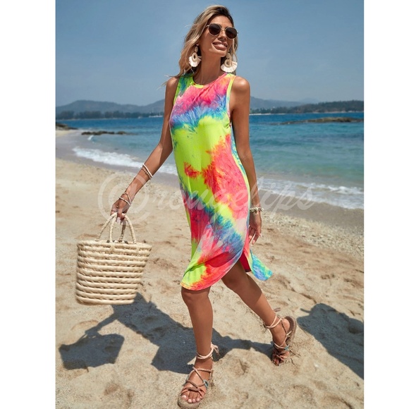 Tie Dye Bright Multicolor Mini Tank Dress - Picture 3 of 6